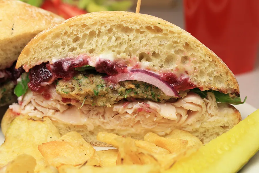 Turkey, stuffing and cranberry on ciabatta